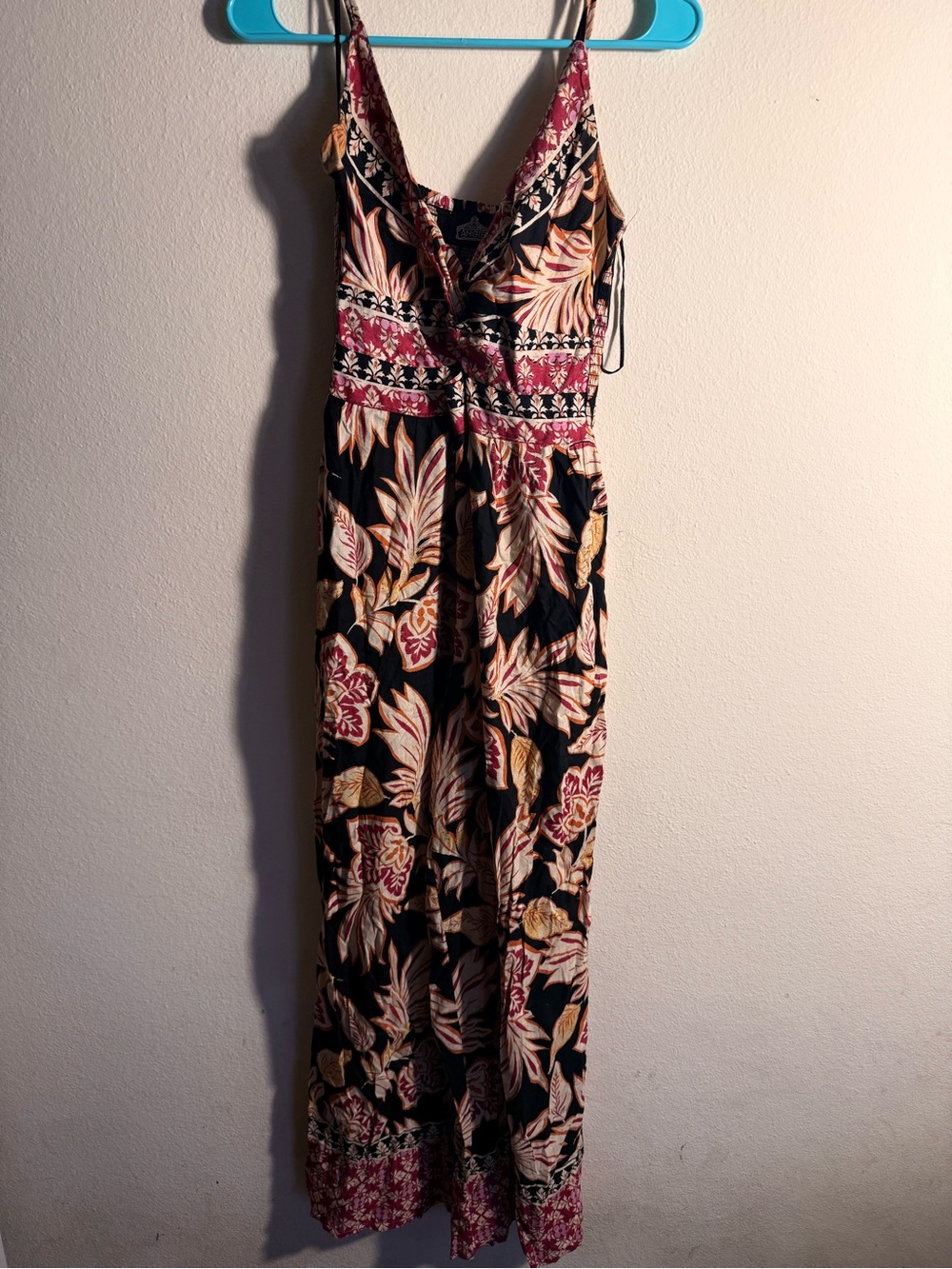 Angie Black Maxi Dress with Burgundy and Cream Floral Print